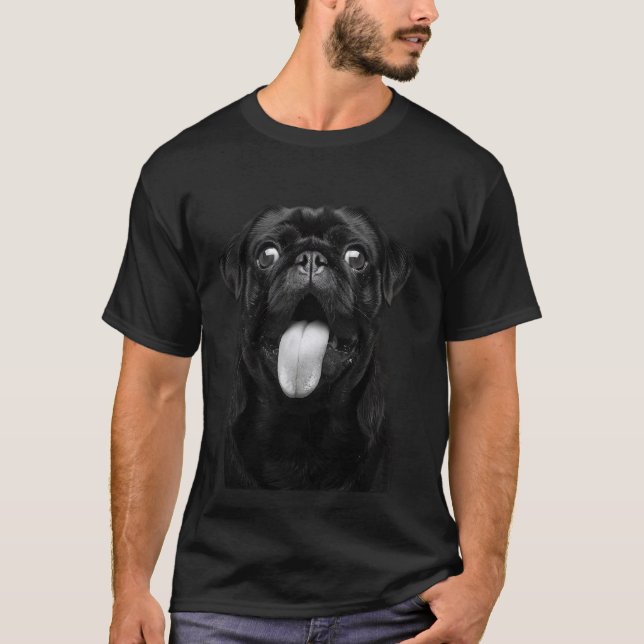 Cool Pug Sticking Tongue Out in Playful Defiance T-Shirt (Front)
