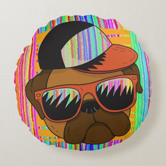 Cool Pug Sunglasses Head Design Round Cushion (Front)