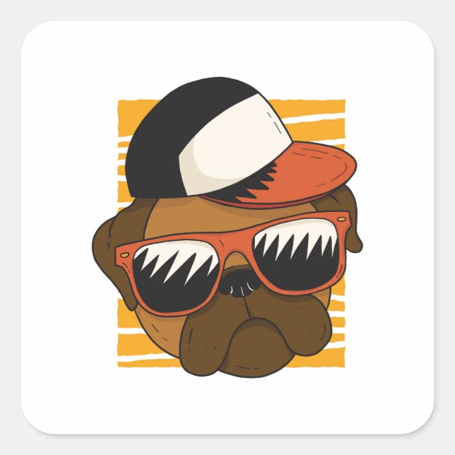 Cool Pug Sunglasses Head Design Square Sticker (Front)