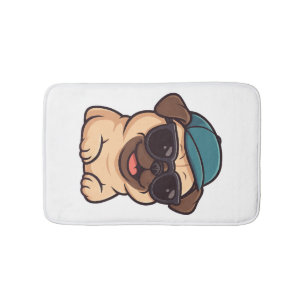 Cool pug with sunglasses summer joy cartoon bath mat