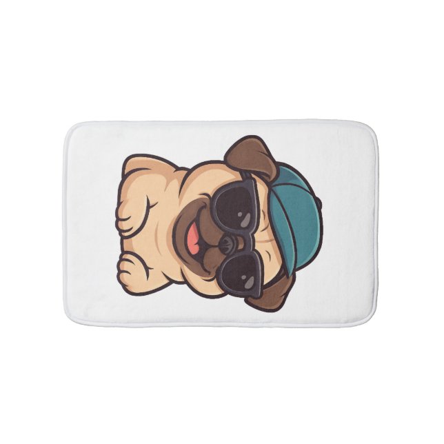 Cool pug with sunglasses summer joy cartoon bath mat (Front)