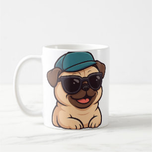 Cool pug with sunglasses summer joy cartoon coffee mug