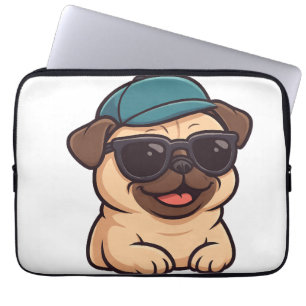 Cool pug with sunglasses summer joy cartoon laptop sleeve