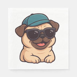 Cool pug with sunglasses summer joy cartoon napkin