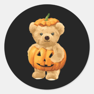 Cool Pumpkin And Bear For Halloween  Classic Round Sticker