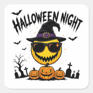 Cool Pumpkin Halloween Night Square Sticker