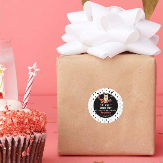 Cool Punk Rockstar First Birthday Classic Round Sticker (Party)