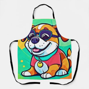 Cool Pup Cartoon Style Artwork Apron