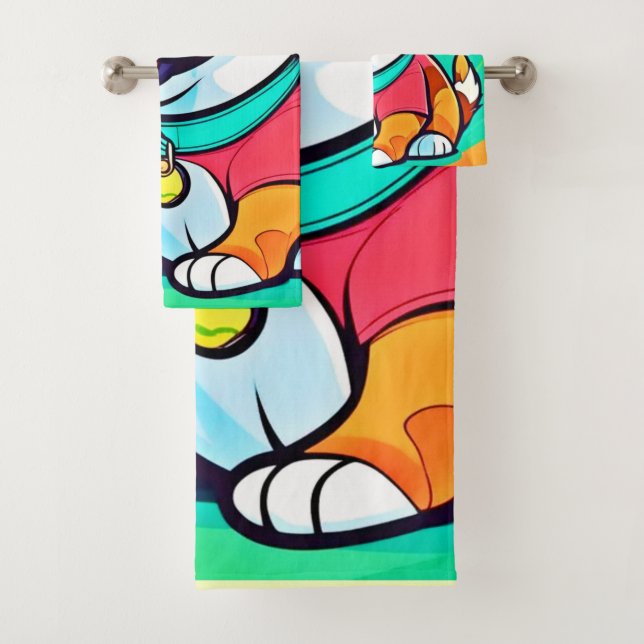 Cool Pup Cartoon Style Artwork Bath Towel Set (Insitu)