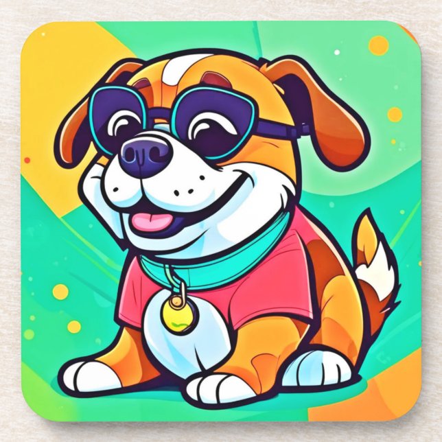 Cool Pup Cartoon Style Artwork Coaster (Front)