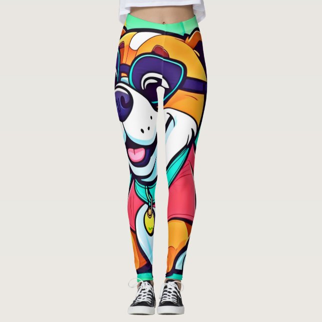 Cool Pup Cartoon Style Artwork Leggings (Front)