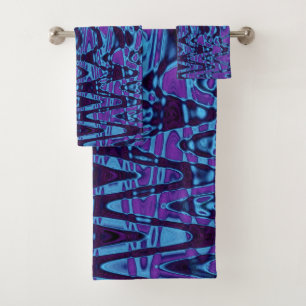 Cool Purple and Blue Abstract Tie Dye Retro Waves Bath Towel Set