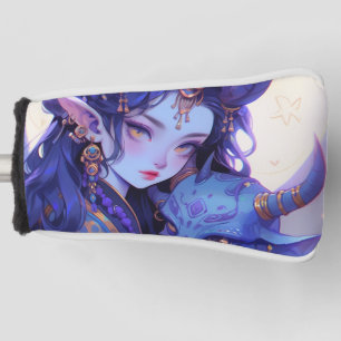 Cool Purple and Gold Horned Elf Anime Girl Golf Head Cover