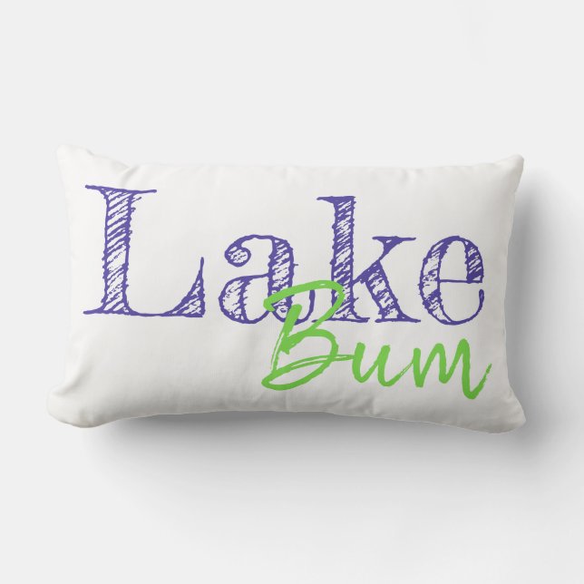 cool purple and lime green LAKE BUM typography Lumbar Cushion (Front)