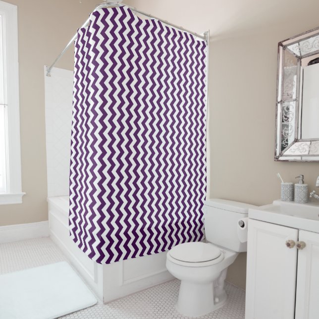 Cool Purple and White Chevron Stripe Shower Curtain (In Situ)