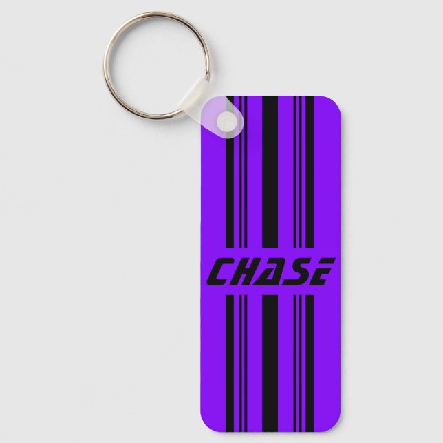 Cool Purple & Black Striped Personalised Name  Key Ring (Front)