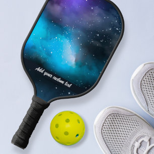 Cool Purple Blue Galaxy Night Sky Custom Text Name Pickleball Paddle