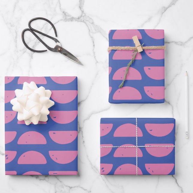 Cool Purple Blue Geometric Block Print Pattern  Wrapping Paper Sheet (Front)