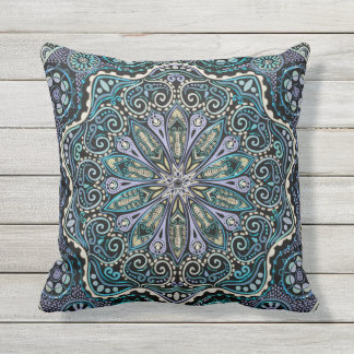 Cool Purple Blue Green Black New-Age Boho Mandala Cushion