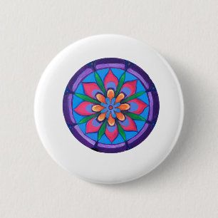 Cool purple blue pink and green mandala 6 cm round badge