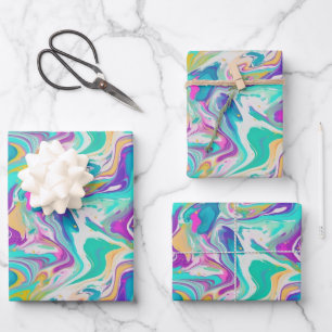 Cool Purple Blue White Marble Paint Mix Pattern Wrapping Paper Sheet