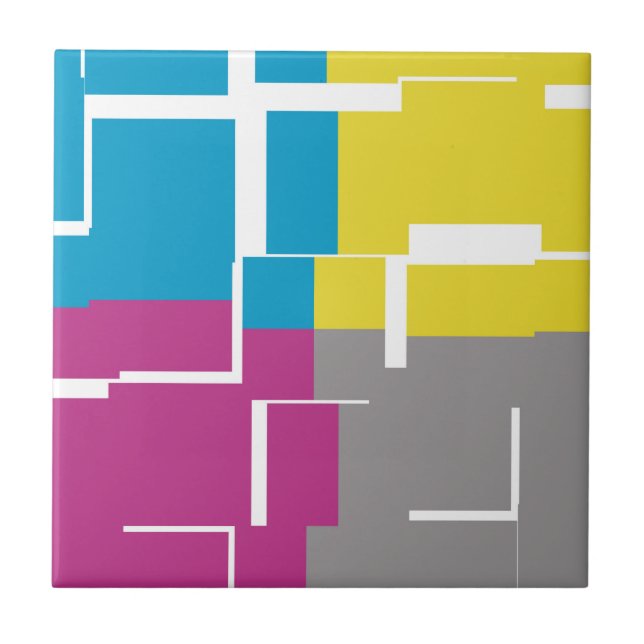 COOL Purple Blue Yellow Grey Pattern Ceramic Tile (Front)