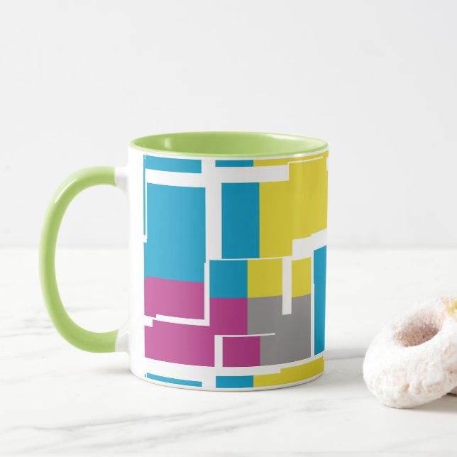 COOL Purple Blue Yellow Grey Pattern Mug (With Donut)