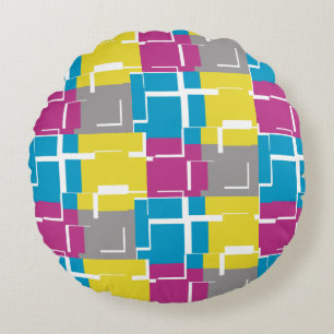 COOL Purple Blue Yellow Grey Pattern Round Cushion