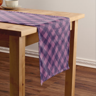 Cool Purple Check Gingham Pattern Short Table Runner