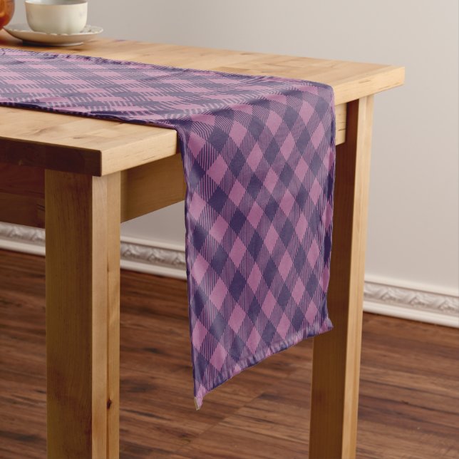 Cool Purple Check Gingham Pattern Short Table Runner (In Situ)