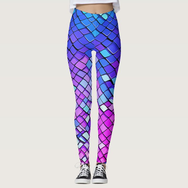 Cool Purple Colourful Mermaid Tail Scales Pattern Leggings (Front)