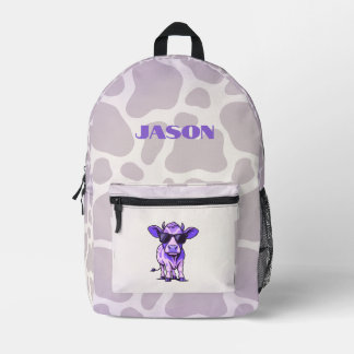 Cool Purple Cow Wearing Sunglasses Kid's Printed Backpack
