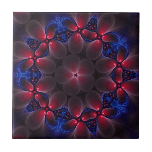 Cool Purple Digital Fractal Art Ceramic Tile (Front)