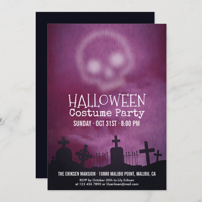 Cool Purple Halloween Costume Party Invitation (Front/Back)