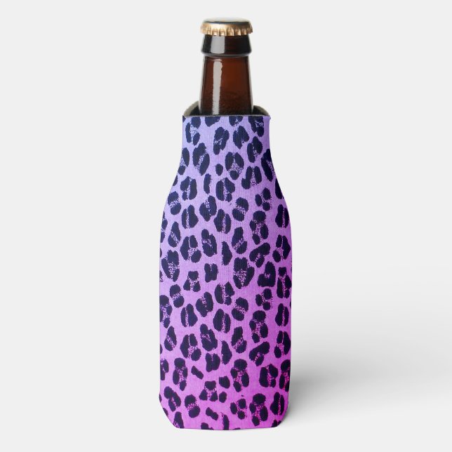 Cool Purple Leopard Print Bottle Cooler (Bottle Front)