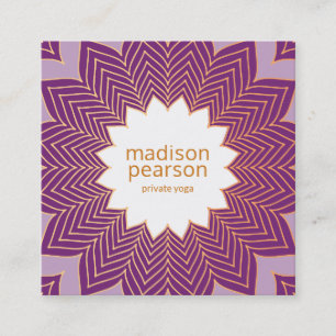 Cool Purple Lotus Mandala Flower Yoga Teacher Square Business Card