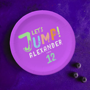 Cool Purple Pink Trampoline Jump Kid Bounce Party Paper Plate