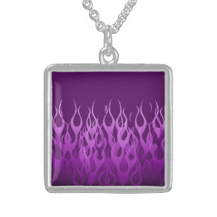 Cool Purple Racing Flames Graphic Sterling Silver Necklace