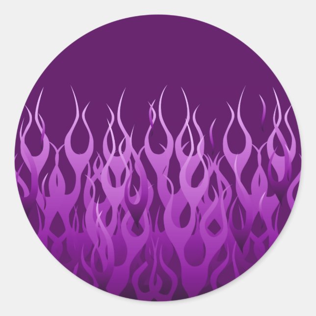 Cool Purple Racing Flames Pin Stripes Classic Round Sticker (Front)