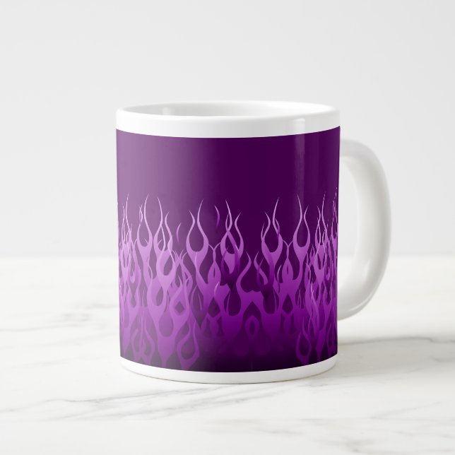 Cool Purple Racing Flames Pin Stripes Large Coffee Mug (Front Right)