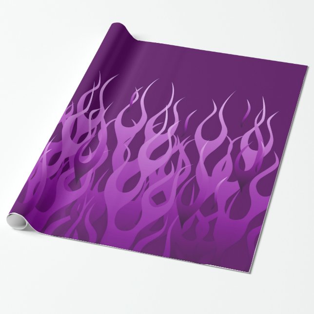 Cool Purple Racing Flames Pin Stripes Wrapping Paper (Unrolled)