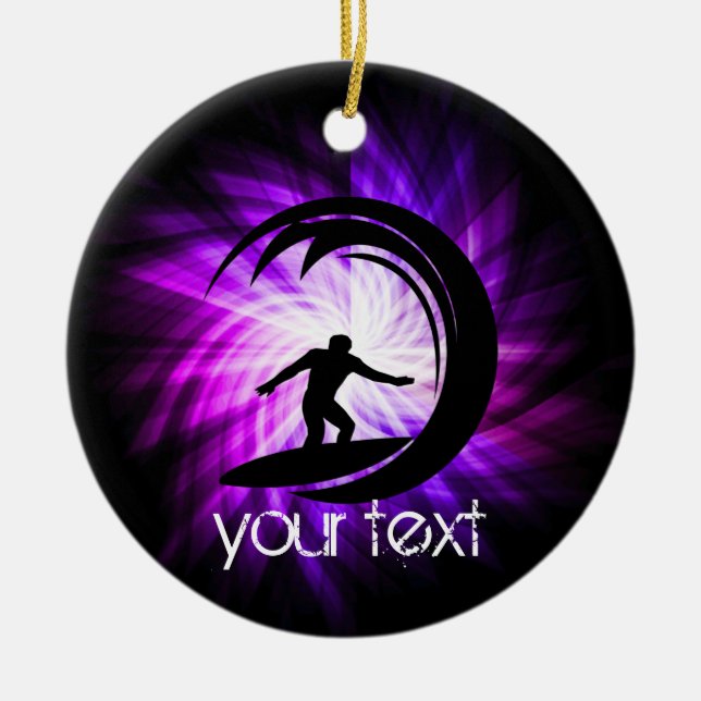 Cool Purple Surfing Ceramic Ornament (Front)