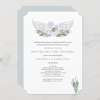 Cool Purple Watercolor Florals Angel Wings Baptism