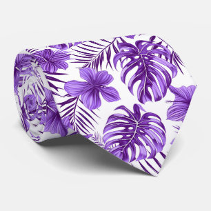 Cool purple white tropical floral tie