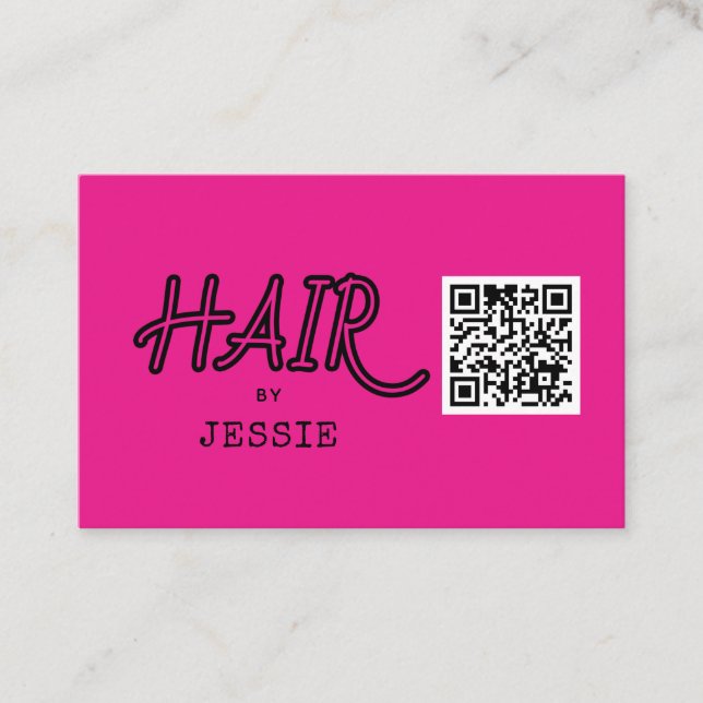Cool QR Code Pink Hair Stylist Business Card (Front)