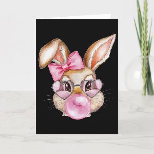 Cool Rabbit Easter Bunny With Chewing Gum Pink Sun Card