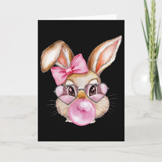 Cool Rabbit Easter Bunny With Chewing Gum Pink Sun Card (Front)