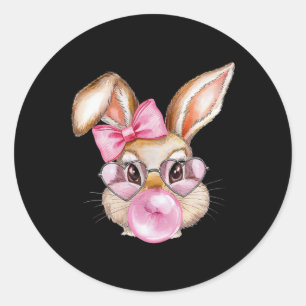 Cool Rabbit Easter Bunny With Chewing Gum Pink Sun Classic Round Sticker