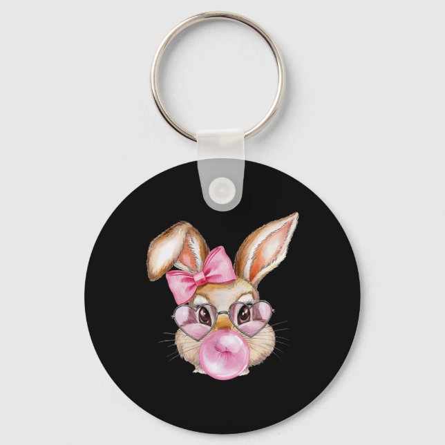 Cool Rabbit Easter Bunny With Chewing Gum Pink Sun Key Ring (Front)