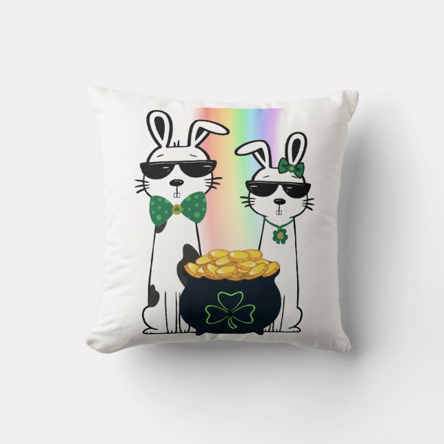 Cool Rabbits and Pot of Gold Cushion (Front)